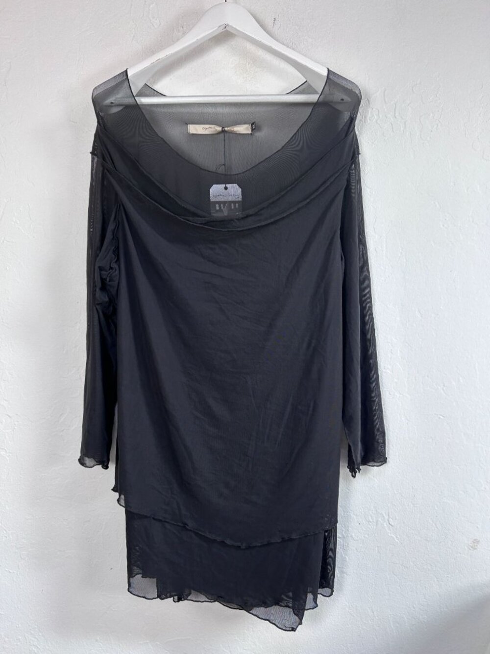 Cynthia Ashby Womens Black Sheer Layered Tunic Dress/Top XL Long Sleeve New